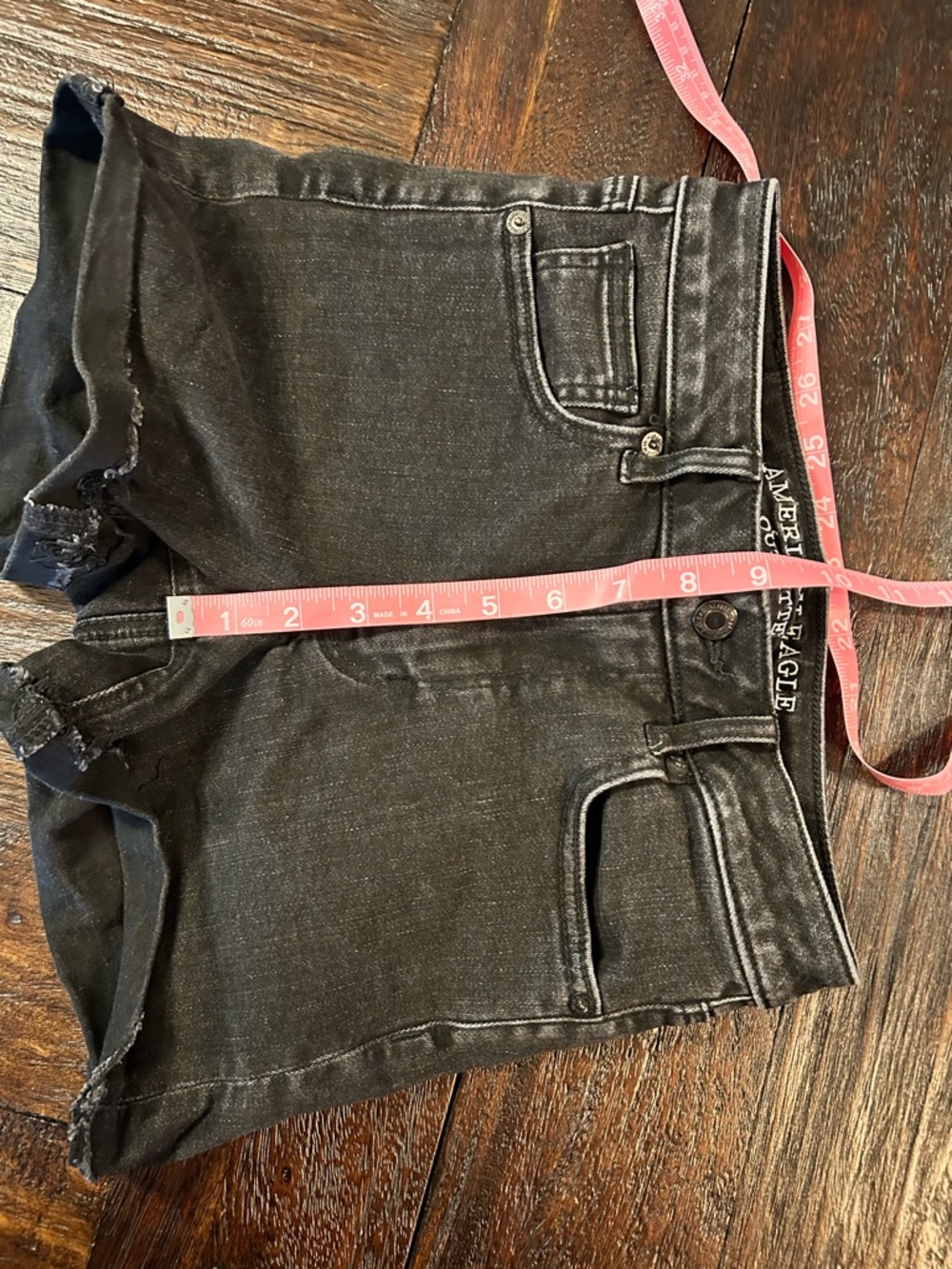 American Eagle Outfitters Washed Black Denim Super Hi Rise Shortie Shorts - Picture 5 of 7